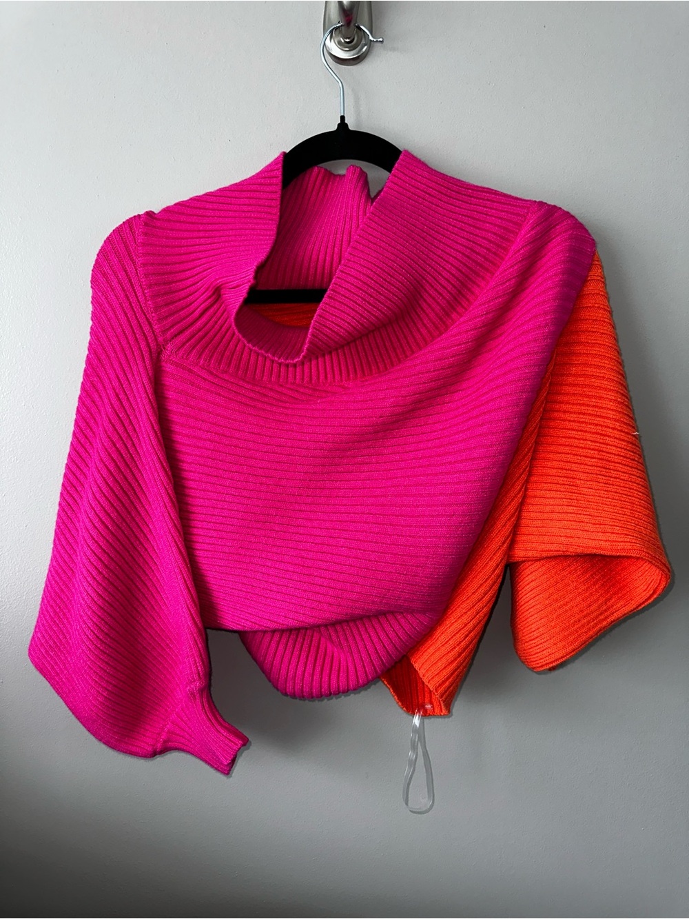 Colorblock Funnel Neck Sweater in Hot Pink and Bright Orange. Never worn!